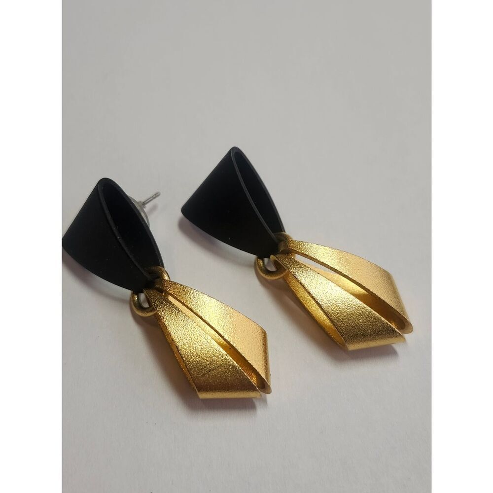 Erica Zap Black and Gold Drop Metallic Geometric Earrings - Modern Women’s